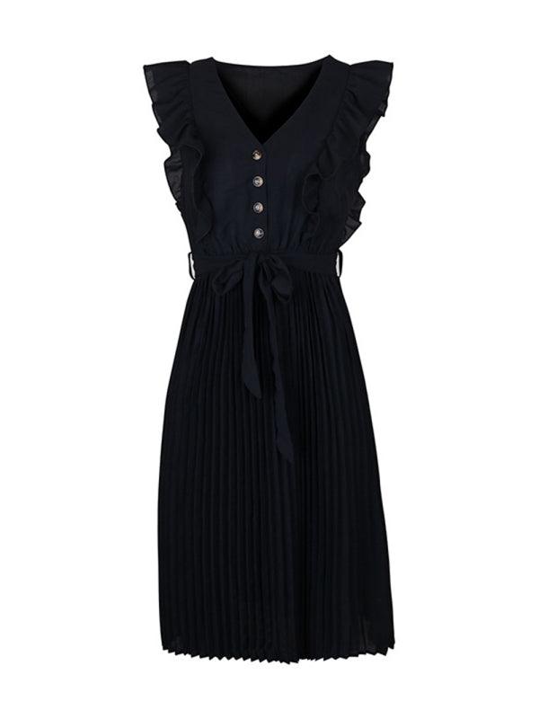 Ruffle Pleated Sleeveless Dress - Curated by tt