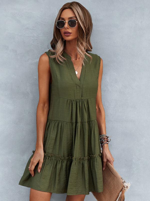 V-Neck Sleeveless Tiered Dress - Curated by tt