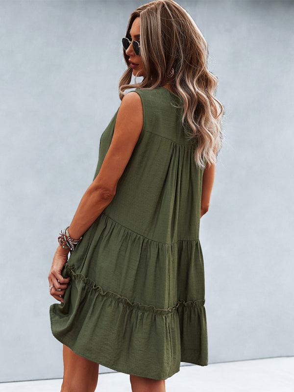 V-Neck Sleeveless Tiered Dress - Curated by tt
