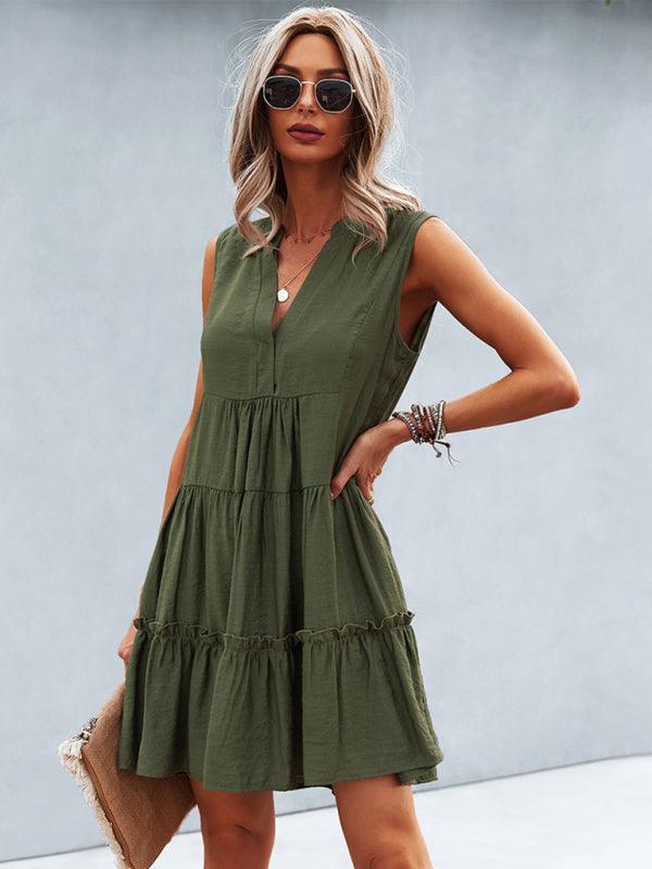 V-Neck Sleeveless Tiered Dress - Curated by tt