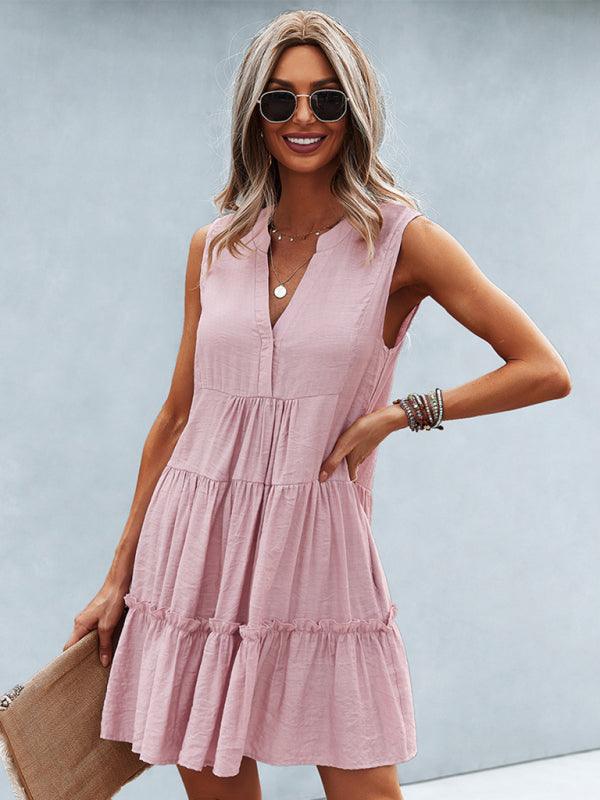 V-Neck Sleeveless Tiered Dress - Curated by tt