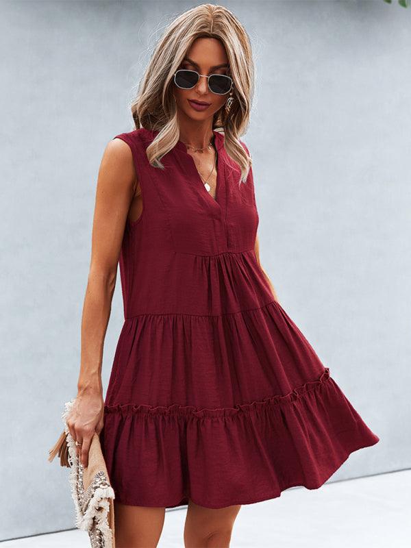 V-Neck Sleeveless Tiered Dress - Curated by tt