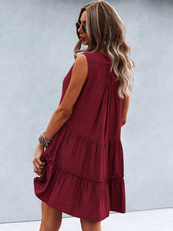 V-Neck Sleeveless Tiered Dress - Curated by tt