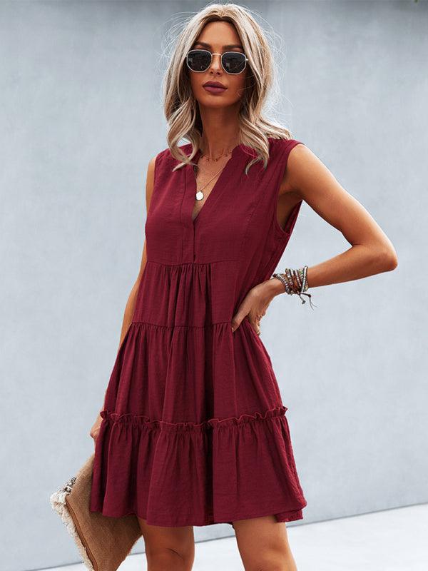 V-Neck Sleeveless Tiered Dress - Curated by tt