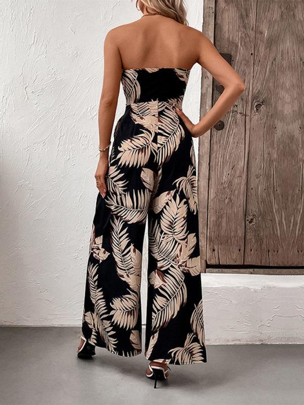 Leaf Print Tube Top Jumpsuit - Curated by tt