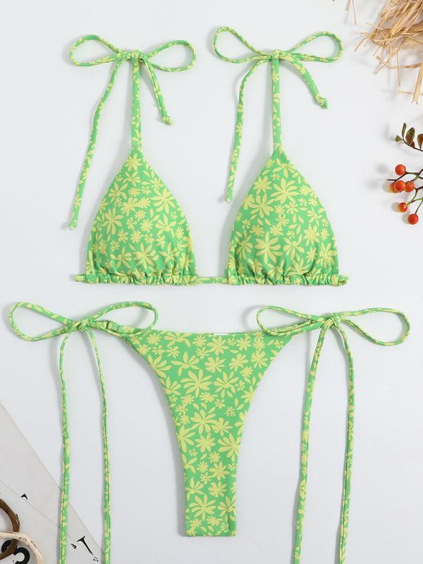 Floral Print High-Waisted Strappy Bikini - Curated by tt