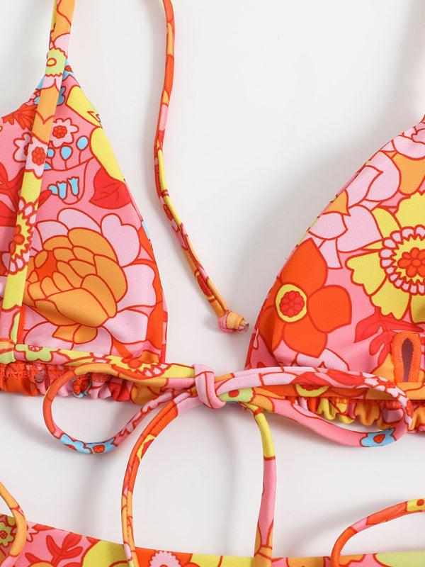 Floral Print High-Waisted Strappy Bikini - Curated by tt
