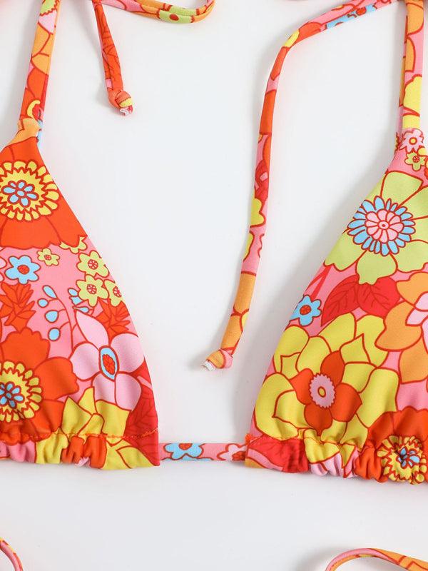 Floral Print High-Waisted Strappy Bikini - Curated by tt