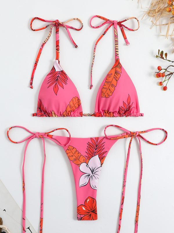 Floral Print High-Waisted Strappy Bikini - Curated by tt
