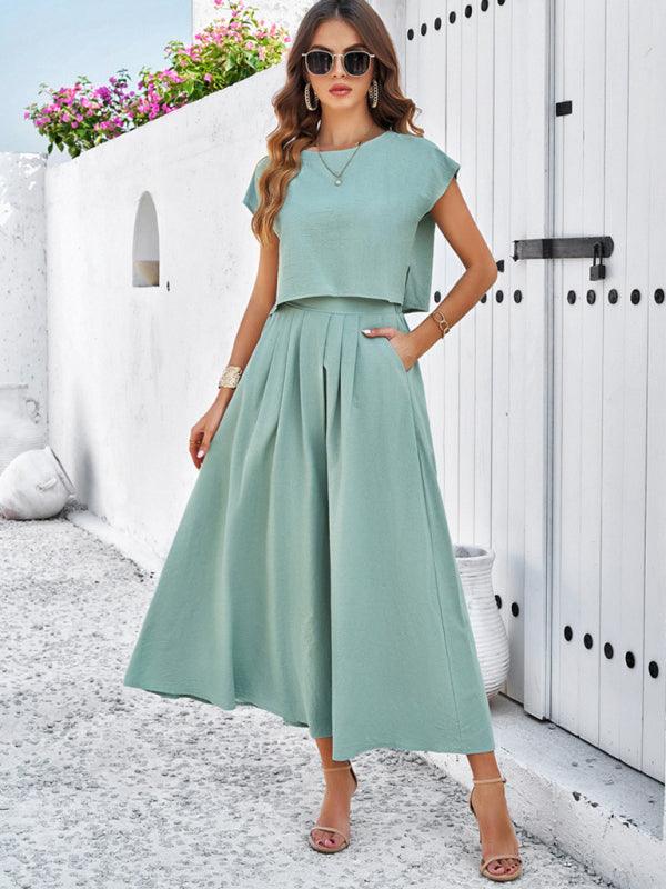 New spring and summer casual sleeveless top and long skirt suit - Curated by tt