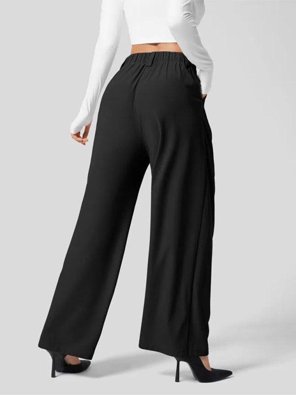 Casual Loose Wide Leg Pocket High Waist Women's Pants - Curated by tt