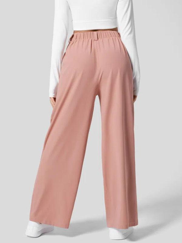 Casual Loose Wide Leg Pocket High Waist Women's Pants - Curated by tt