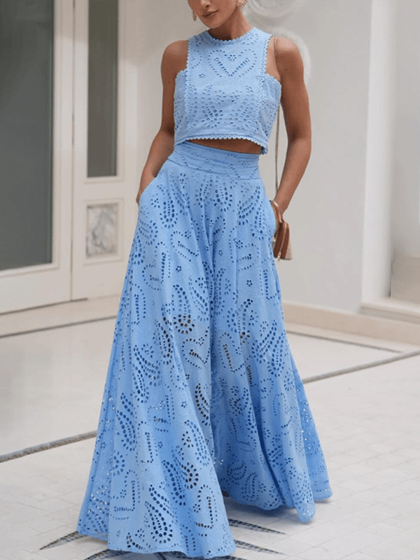 Eyelet Loose Two-piece Set - Curated by tt