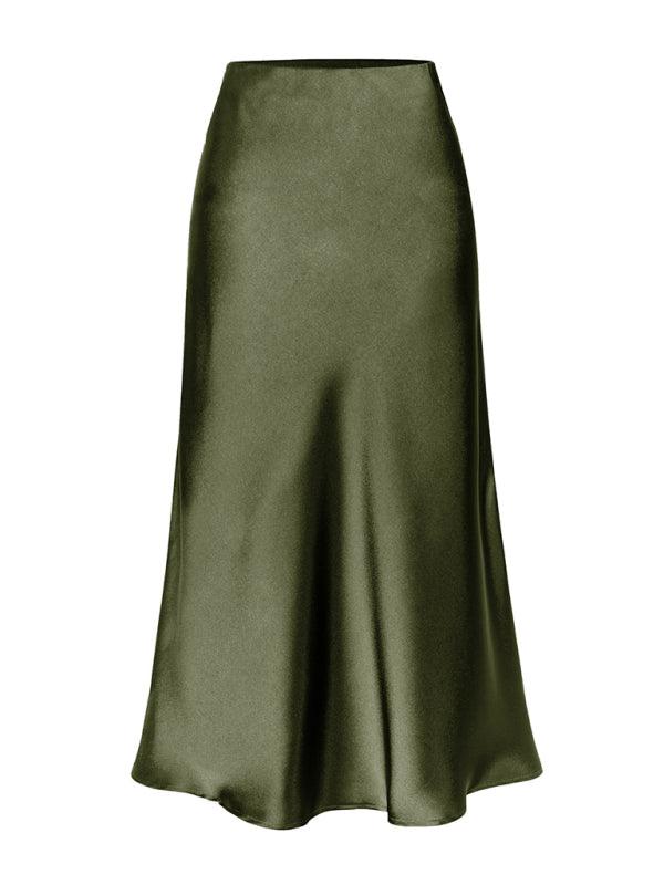 Satin High Waist Midi Skirt - Curated by tt