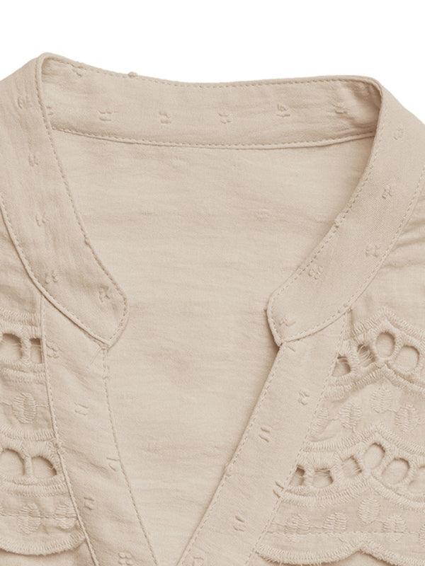 Lace stitching lotus leaf sleeve Blouse - Curated by tt