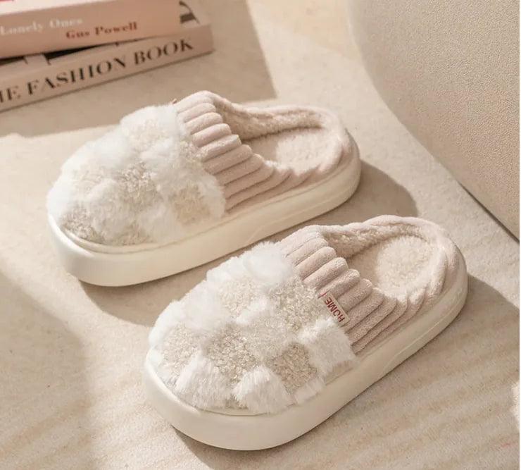 Cozy Plaid Plush Slippers - Curated by tt