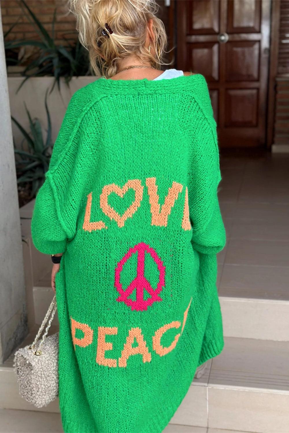Letter Dropped Shoulder Long Sleeve Cardigan - Curated by tt