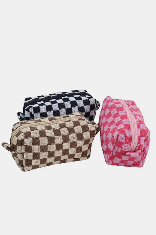 Checkered Pattern Knitted Cosmetic Pouch - Curated by tt