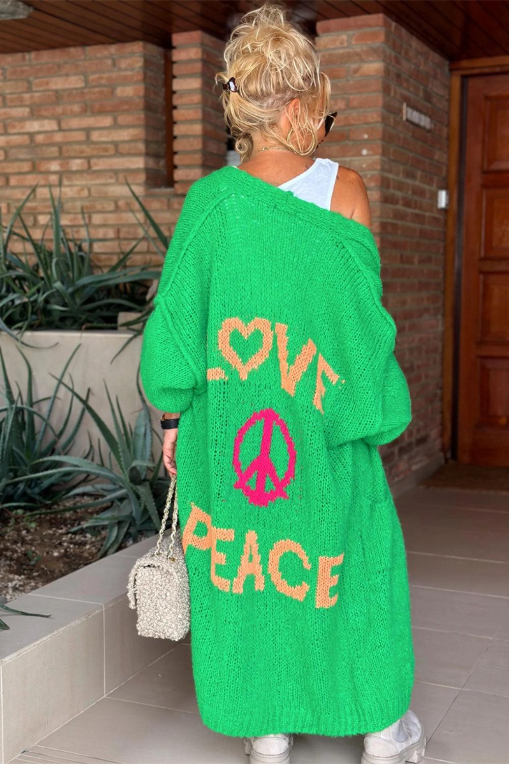 Letter Dropped Shoulder Long Sleeve Cardigan - Curated by tt
