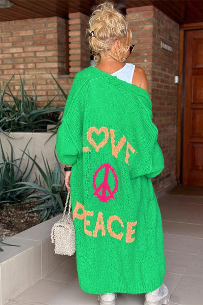 Letter Dropped Shoulder Long Sleeve Cardigan - Curated by tt