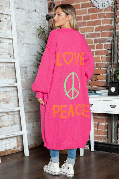 Letter Dropped Shoulder Long Sleeve Cardigan - Curated by tt