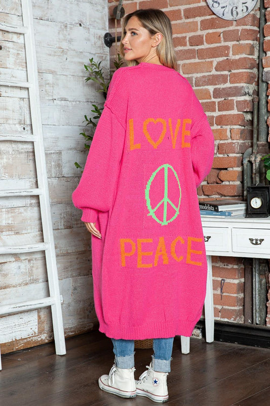 Letter Dropped Shoulder Long Sleeve Cardigan - Curated by tt