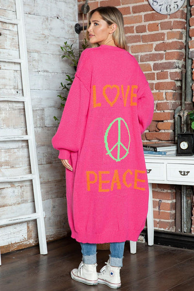 Letter Dropped Shoulder Long Sleeve Cardigan - Curated by tt