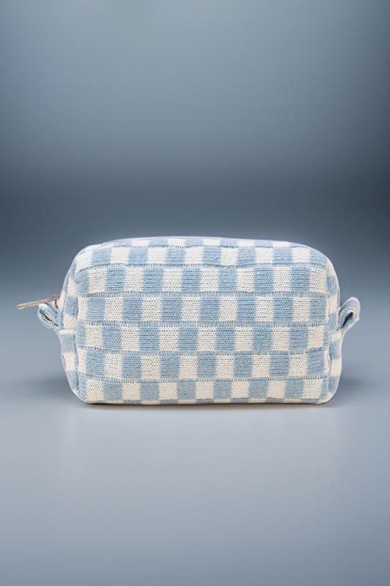 Checkered Pattern Knitted Cosmetic Pouch - Curated by tt