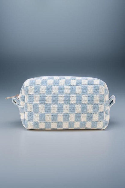 Checkered Pattern Knitted Cosmetic Pouch - Curated by tt