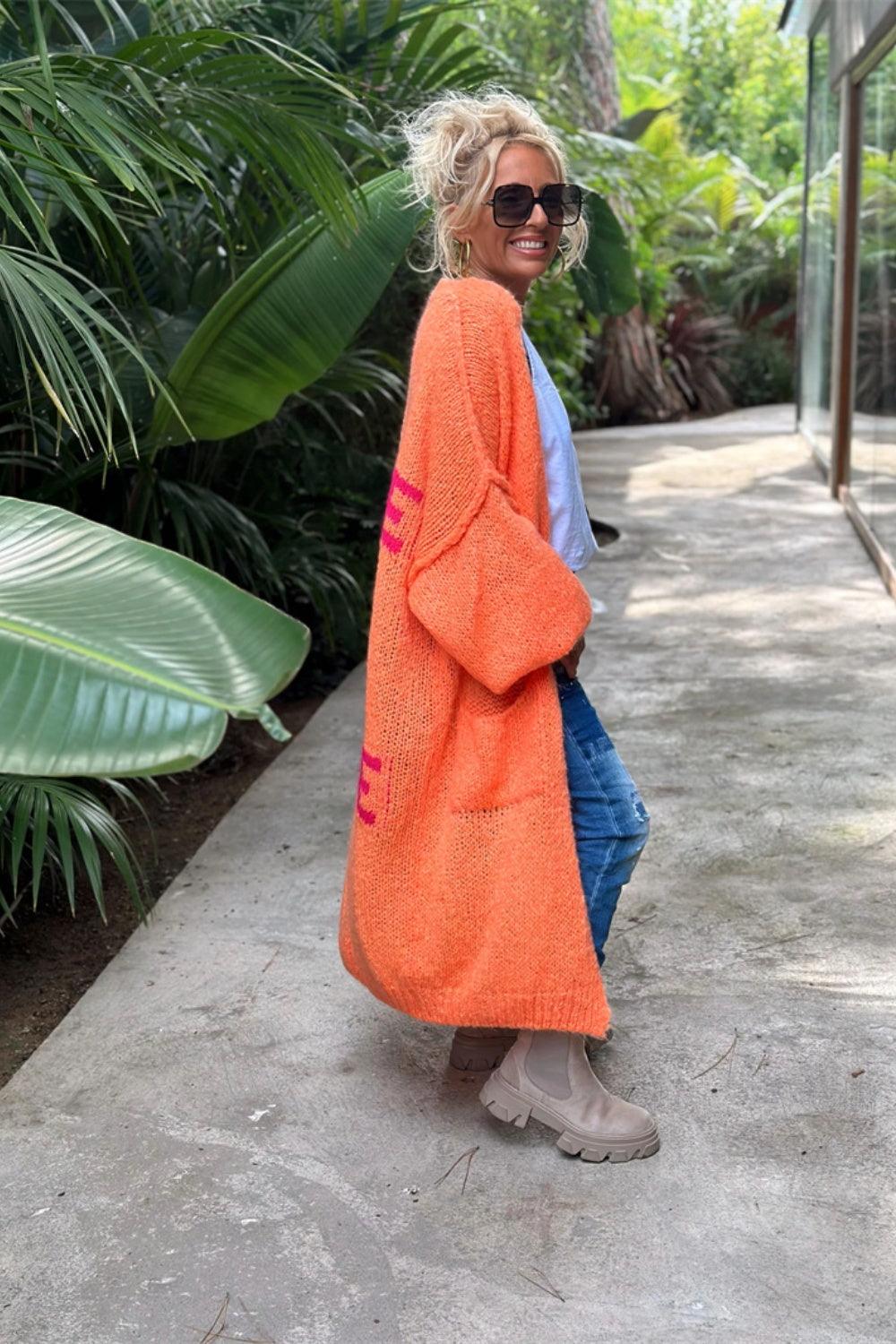 Letter Dropped Shoulder Long Sleeve Cardigan - Curated by tt