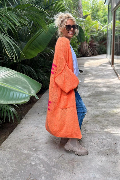 Letter Dropped Shoulder Long Sleeve Cardigan - Curated by tt