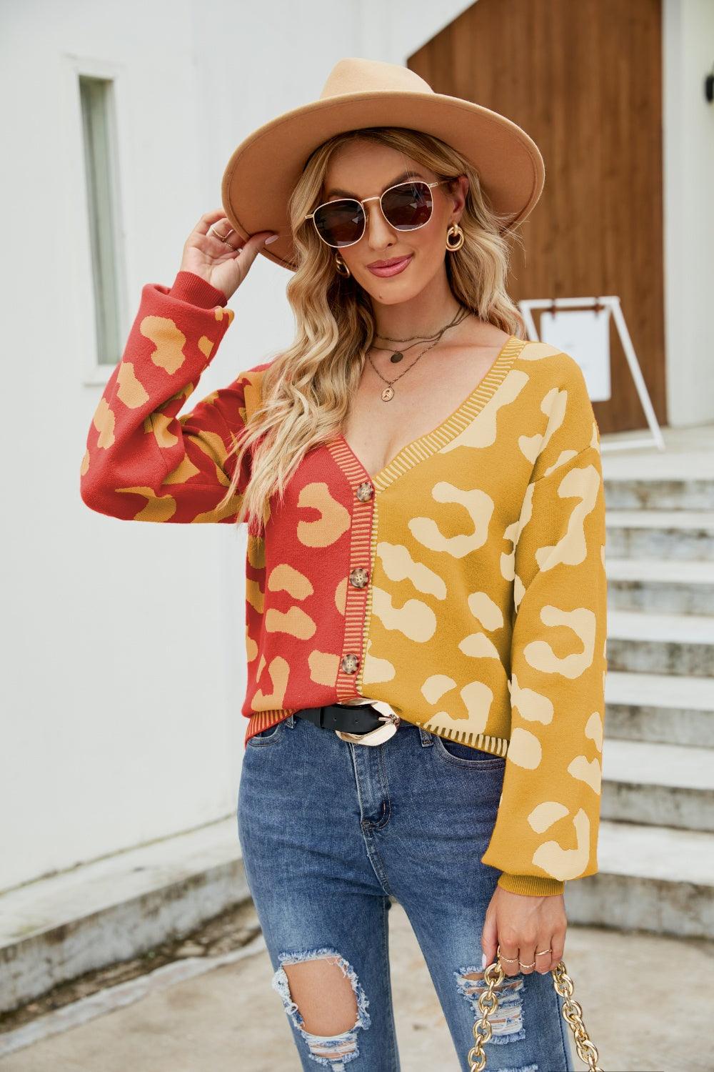 Mandy Leopard Button Up Dropped Shoulder Cardigan - Curated by tt