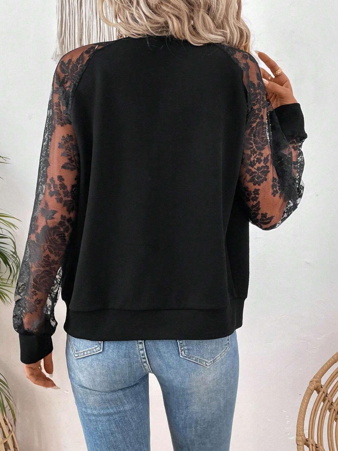 Lace Baseball Collar Zip Up Jacket - Curated by tt
