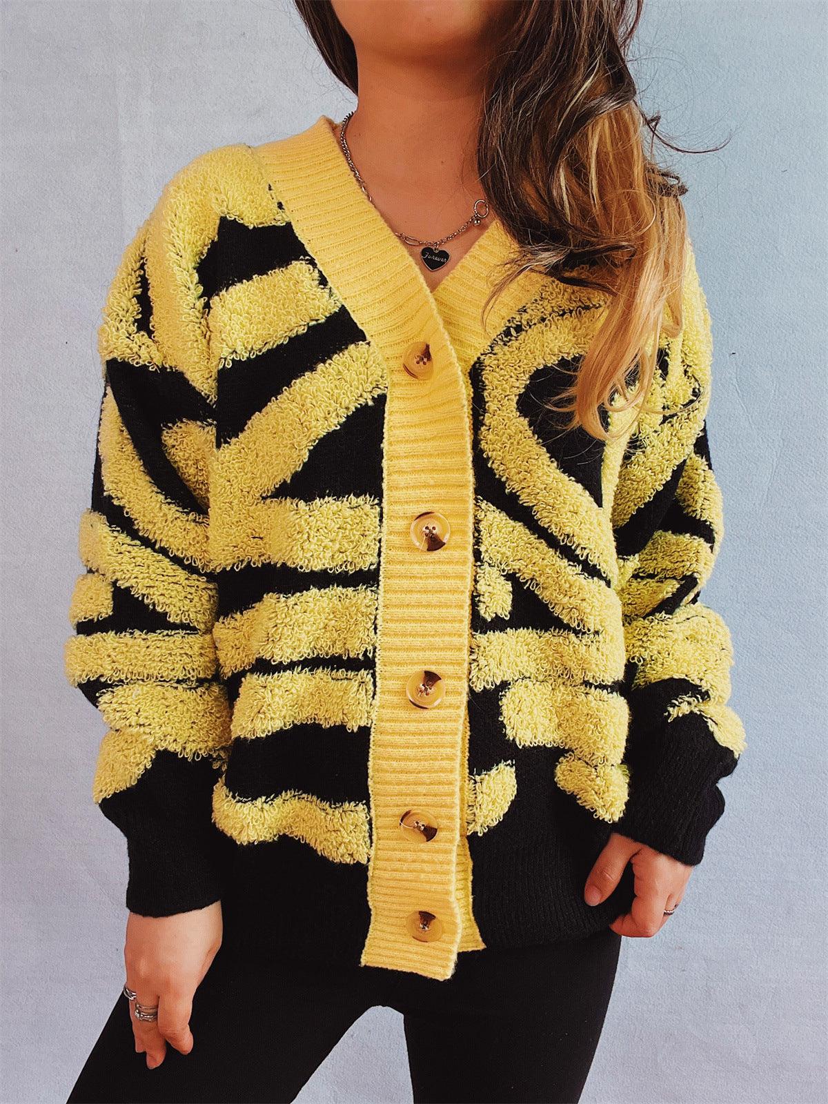 Contrast Button Up Long Sleeve Cardigan - Curated by tt