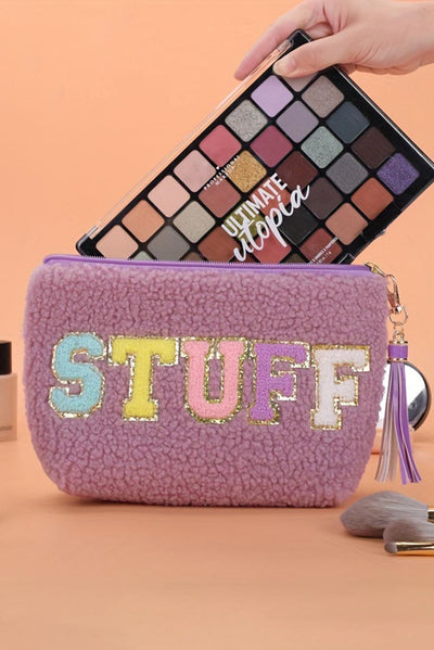 Sparkle Letter Pattern Tassel Zipper Makeup Bag - Curated by tt