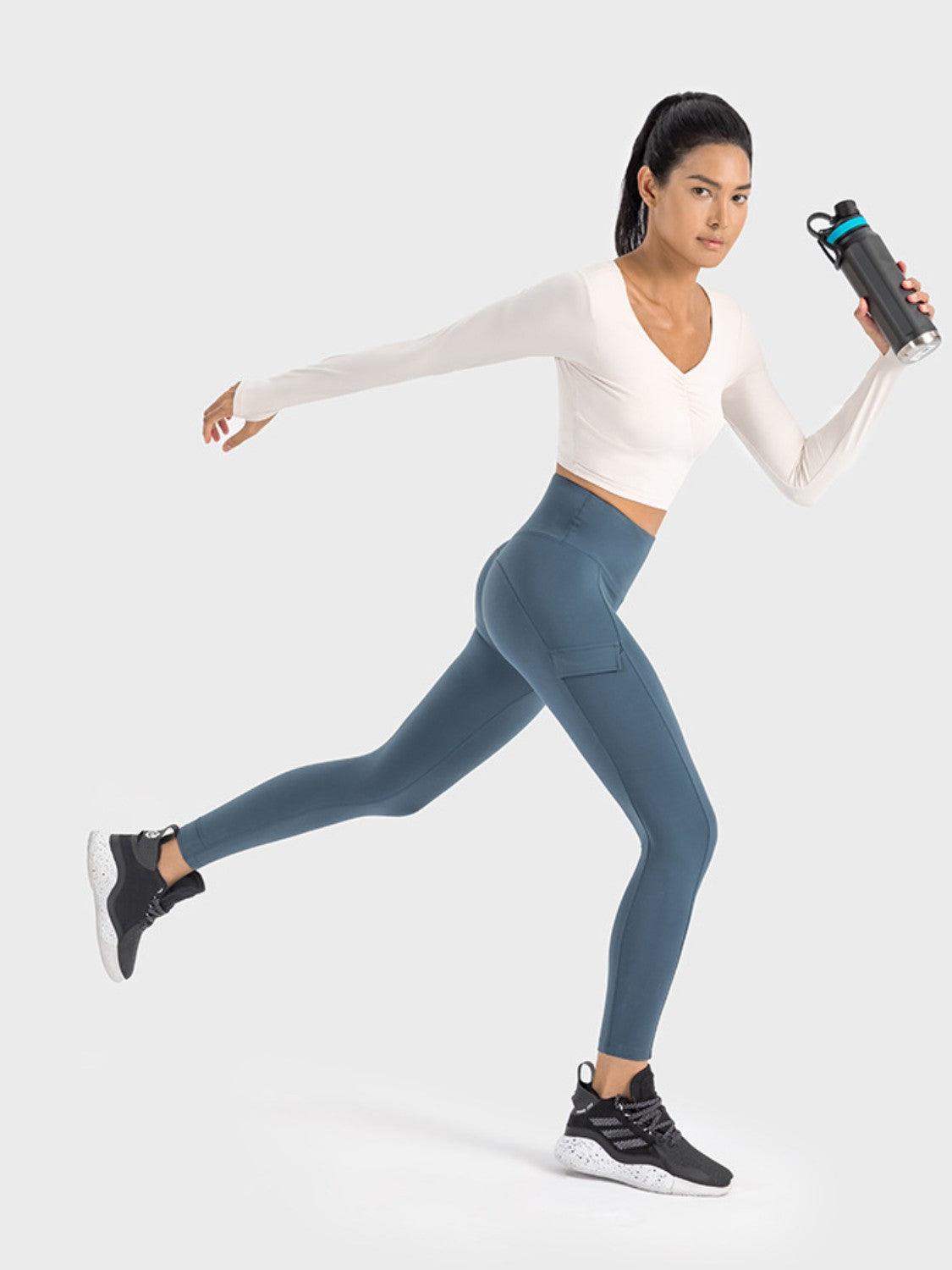 Millennia Ruched Cropped Long Sleeve Sports Top - Curated by tt