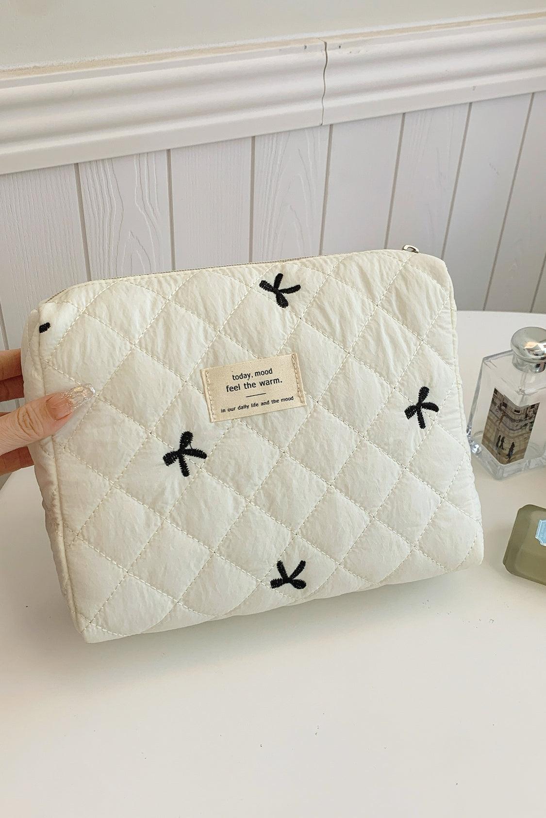 Bow Embroidered Quilted Storage Bag - Curated by tt
