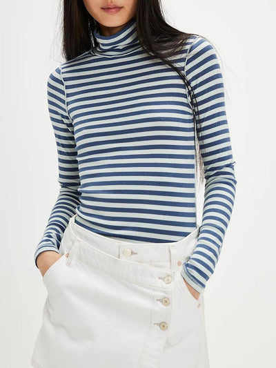Exposed Seam Striped Turtleneck Long Sleeve T-Shirt - Curated by tt