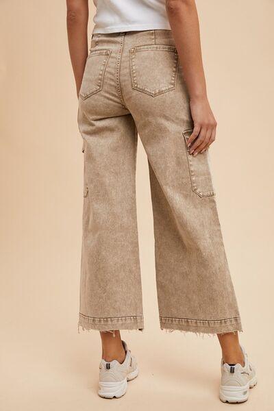 Annie Wear Raw Hem Wide Leg Jeans with Cargo Pockets - Curated by tt