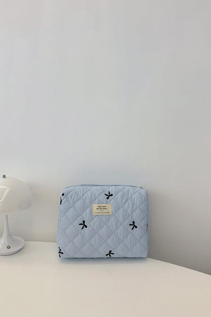 Bow Embroidered Quilted Storage Bag - Curated by tt