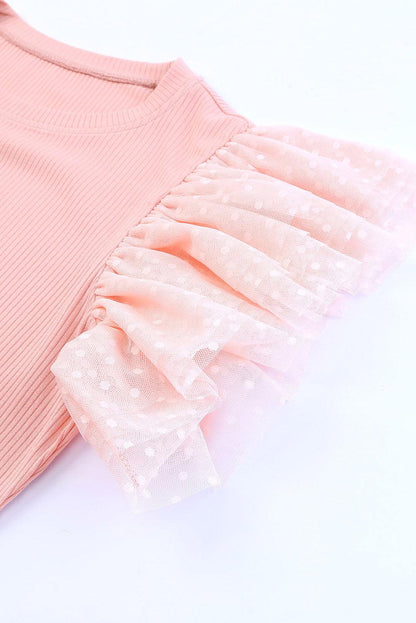 Ruffled Round Neck Cap Sleeve Blouse - Curated by tt