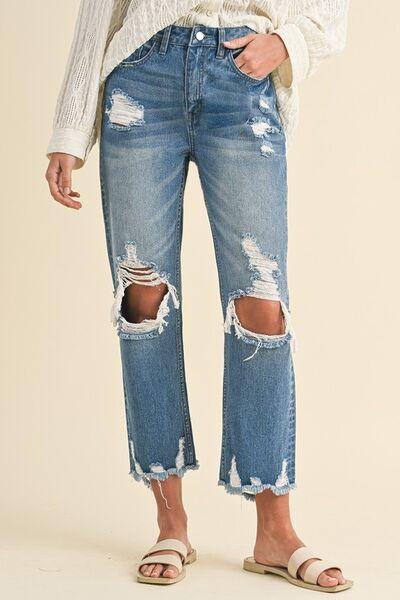 Annie Wear Distressed Raw Hem Cropped Jeans - Curated by tt