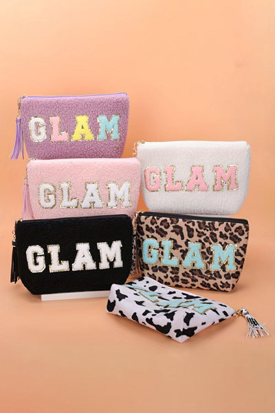 Sparkle Letter Pattern Tassel Zipper Makeup Bag - Curated by tt