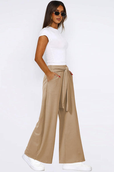 Tied Pocketed Wide Leg Pants - Curated by tt
