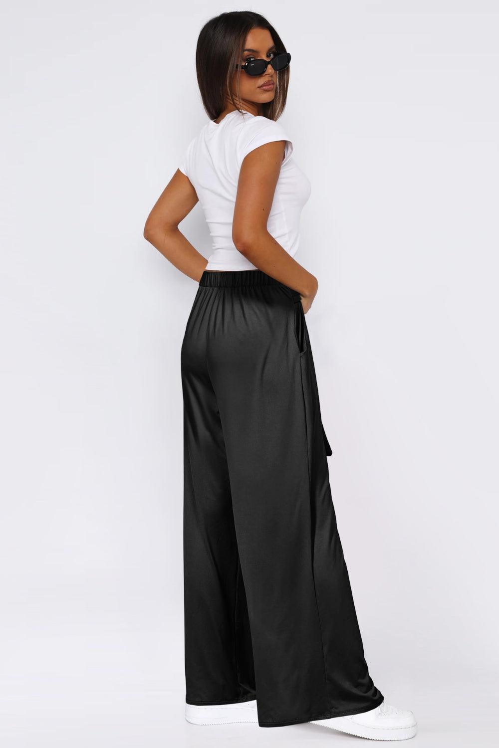 Tied Pocketed Wide Leg Pants - Curated by tt