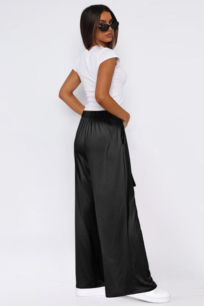 Tied Pocketed Wide Leg Pants - Curated by tt