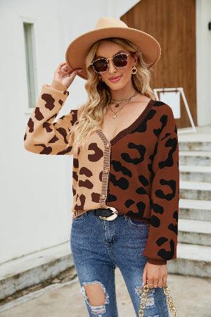 Mandy Leopard Button Up Dropped Shoulder Cardigan - Curated by tt