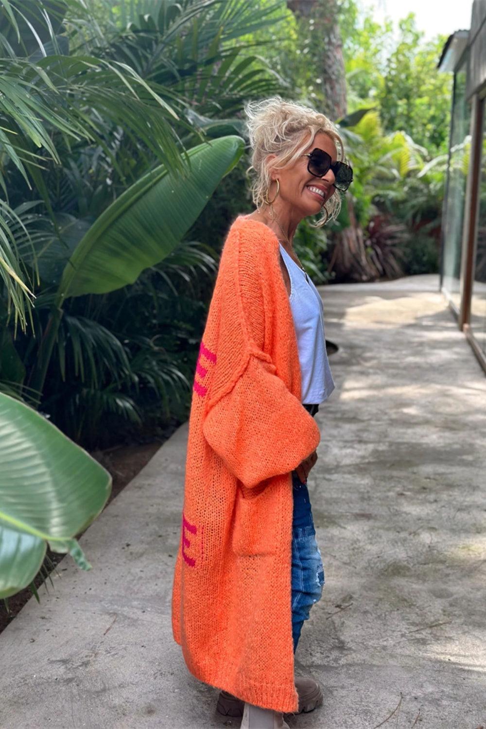 Letter Dropped Shoulder Long Sleeve Cardigan - Curated by tt