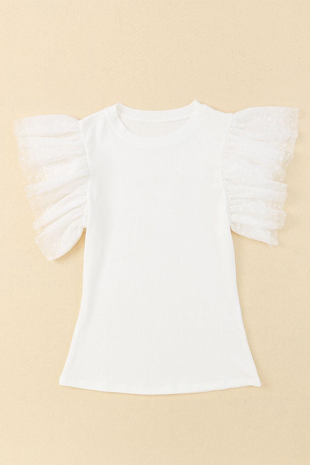 Ruffled Round Neck Cap Sleeve Blouse - Curated by tt