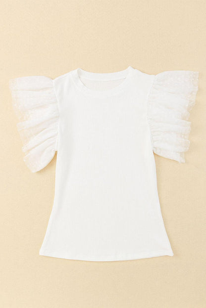 Ruffled Round Neck Cap Sleeve Blouse - Curated by tt